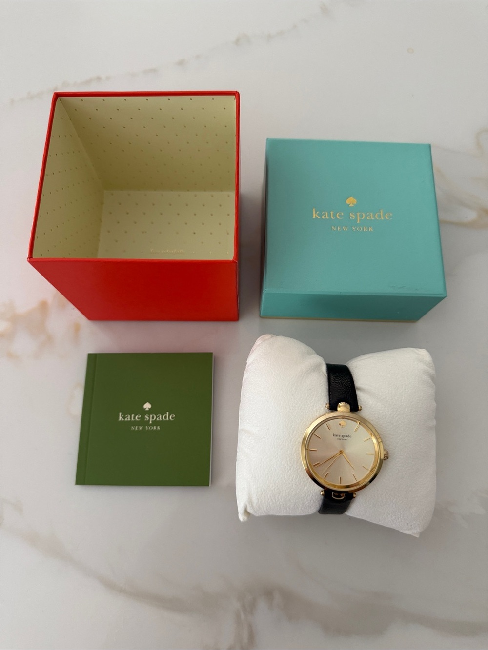 kate spade Holland Gold Dial Watch with Black Leather Strap